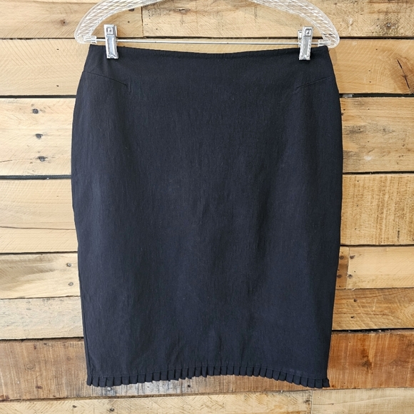 Vintage '90s Express stretch black pencil skirt w/ ruffle hem - Picture 1 of 4